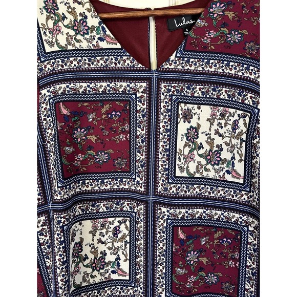Lulus Women’s Crack A Smile Cream And Plum Multi Print Shift Dress Small - Picture 5 of 13